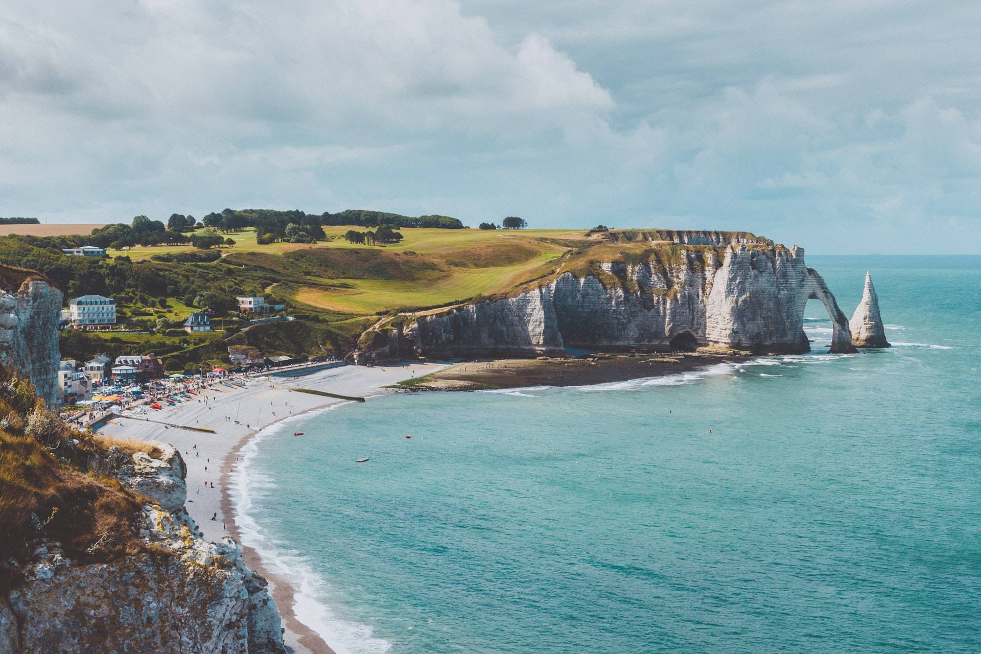 Coastline of Normandy with beach and cliffs